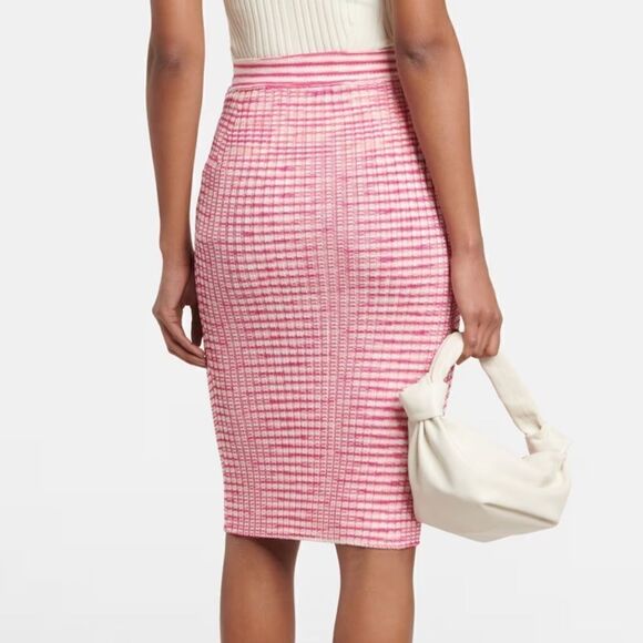 NEW Missoni Striped High Waisted Ribbed Knit Midi Skirt Pink White Size 2 - Picture 3 of 15